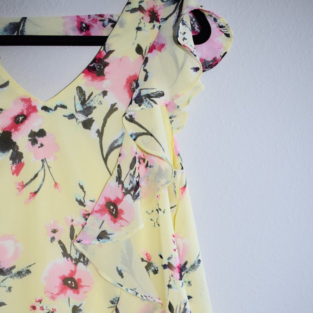 A. BYER FLORAL YELLOW BLOUSE SZ S - Picture 5 of 8